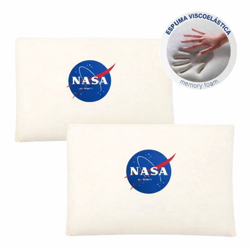Kit 2 Travesseiros Nasa Viscoelástico 50x70x14– Conforto, Antiácaro e Suporte (Macio)