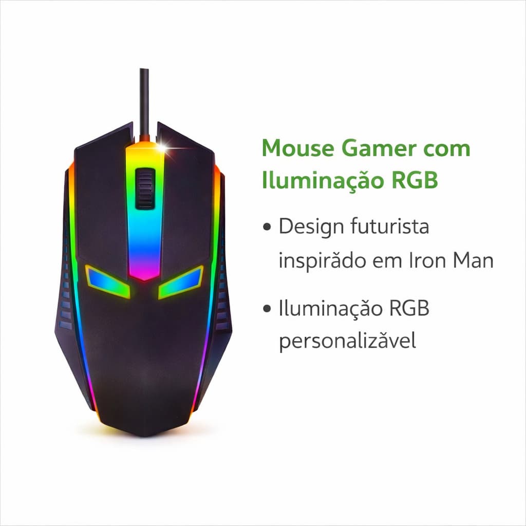 Mouse Gamer Usb Óptico Sensor Laser Para Jogos Computador Gamer Rgb 1200 Dpi ELETROMAX EL-2203