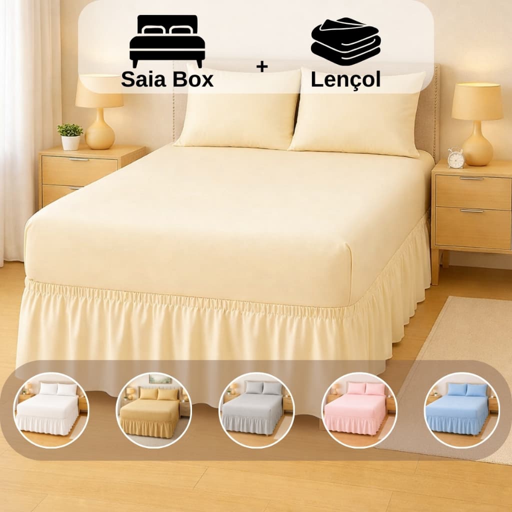 Kit Saia Box e Lençol Solteiro Casal Queen Size Faixa Gringa Ajustável Toque Macio 400 fios