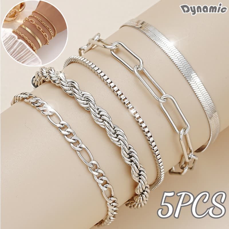 5pcs pulseiras em aço inoxidável hipoalergênico não escurece a prova d’água