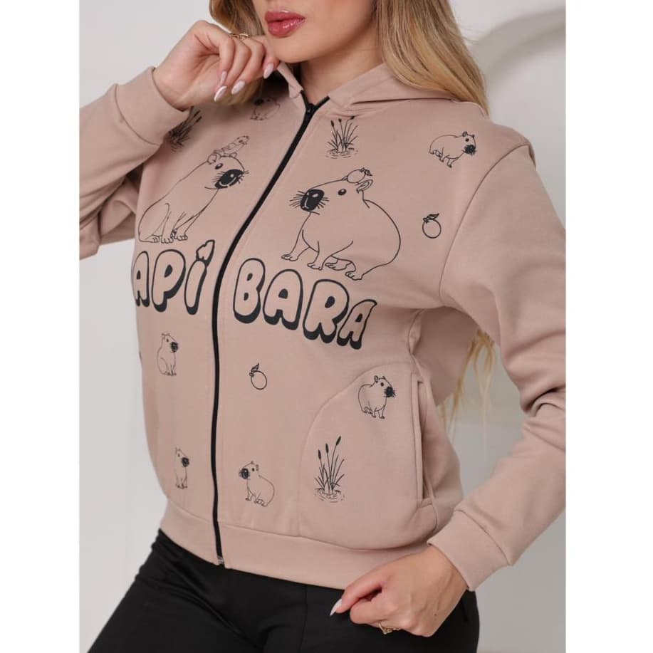 Casaco Moletom Feminina Poliéster CAPIBARA com Toca e Bolsos Laterais