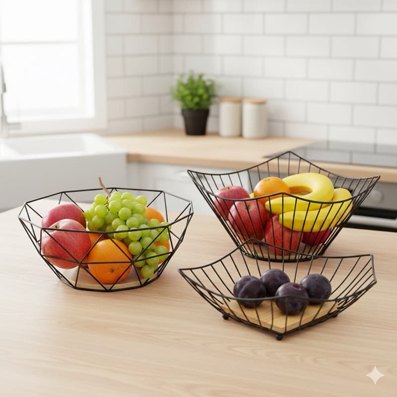 Fruteira Cesto Centro de Mesa Organizador Metal e Madeira Aramado Cozinha Arranjo de Mesa Cesto Decorativo Porta Objetos