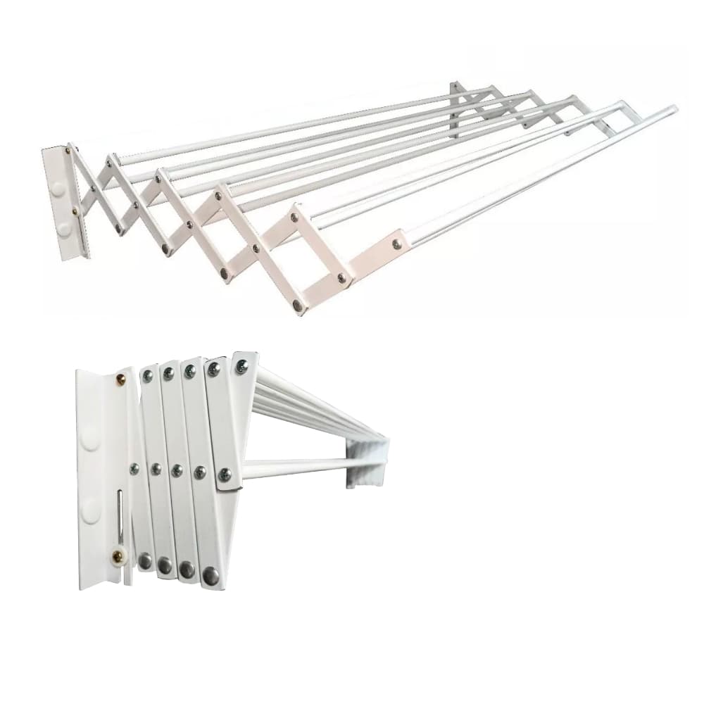 Varal de Parede Sanfonado Reforçado Mega Forte Retrátil 120 cm Alumínio 8 varetas - Bitenfer Varais