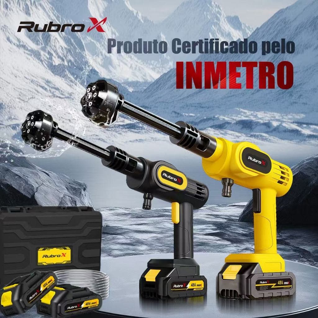 Rubrox 1200PSI 200W/300W 6 em 1 Lavadora Lava Jato Portátil Pressão 2 Baterias 48v Sem Fio