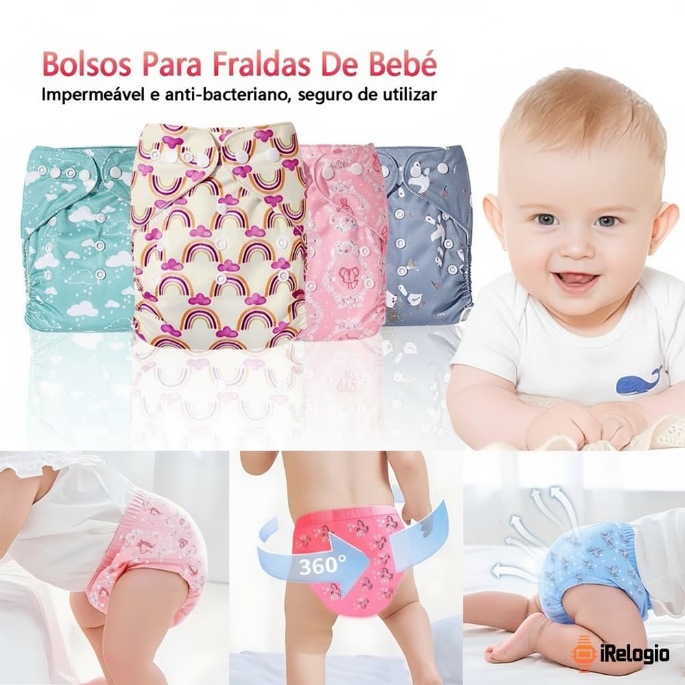 Fralda Ecológica Reutilizável Ajustável Para Bebês Impermeavél Lavável Macia À Pele Respirável 0 A 3 Anos Unissex