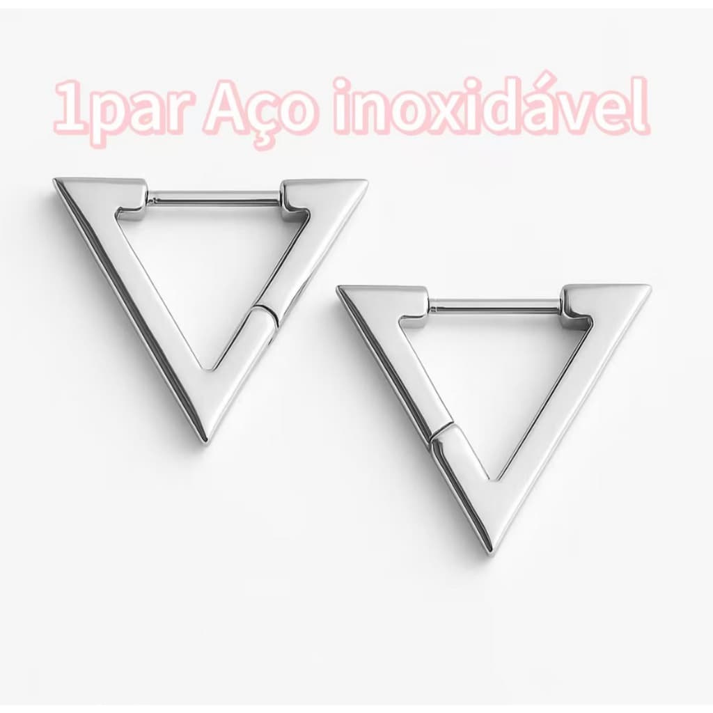 Brinco de Argola Triangular Triangulo em Aço Inoxidável Antialérgico Prata