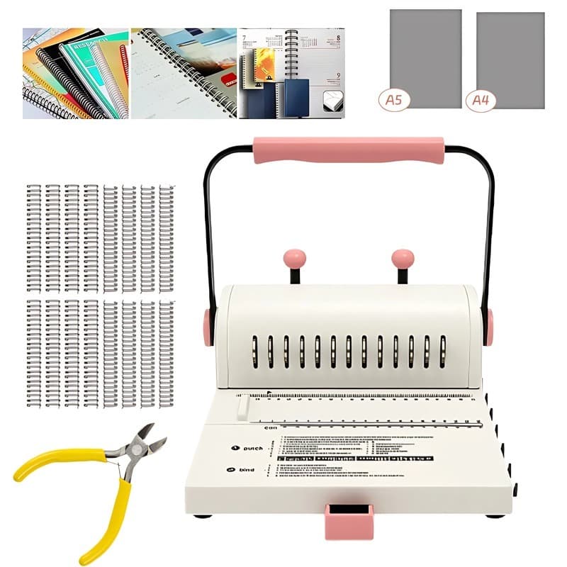 Encadernadora Perfuradora Manual  Papel A4 com 12 Furos,10/16 Espirais Para Artesanato e Escritório