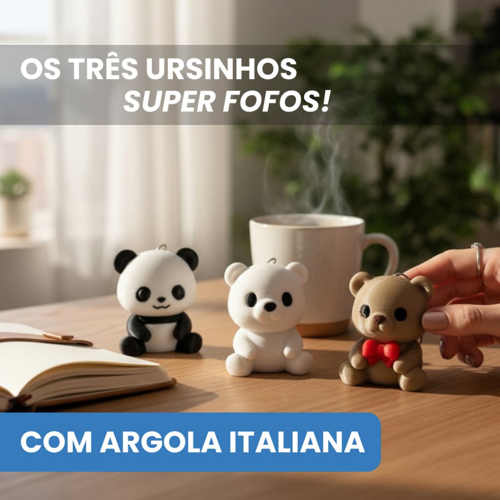 Kit Chaveiros Os Três Ursinhos Panda Urso Pardo Urso Polar Super Fofos