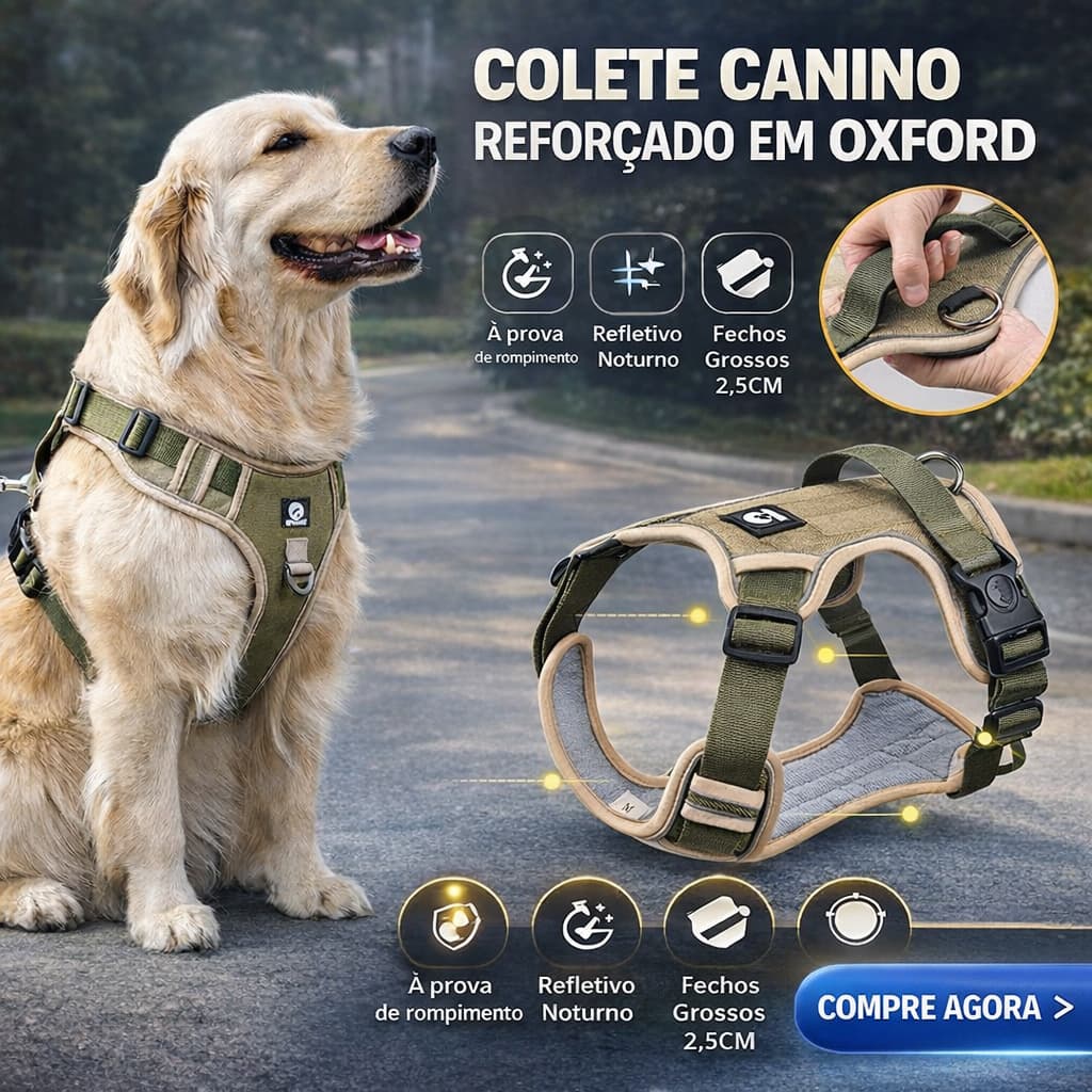 Peitoral Coleira Super Reforçada Refletiva C/ Regulagem Cachorro Grande e Médio Porte Passeio Pet