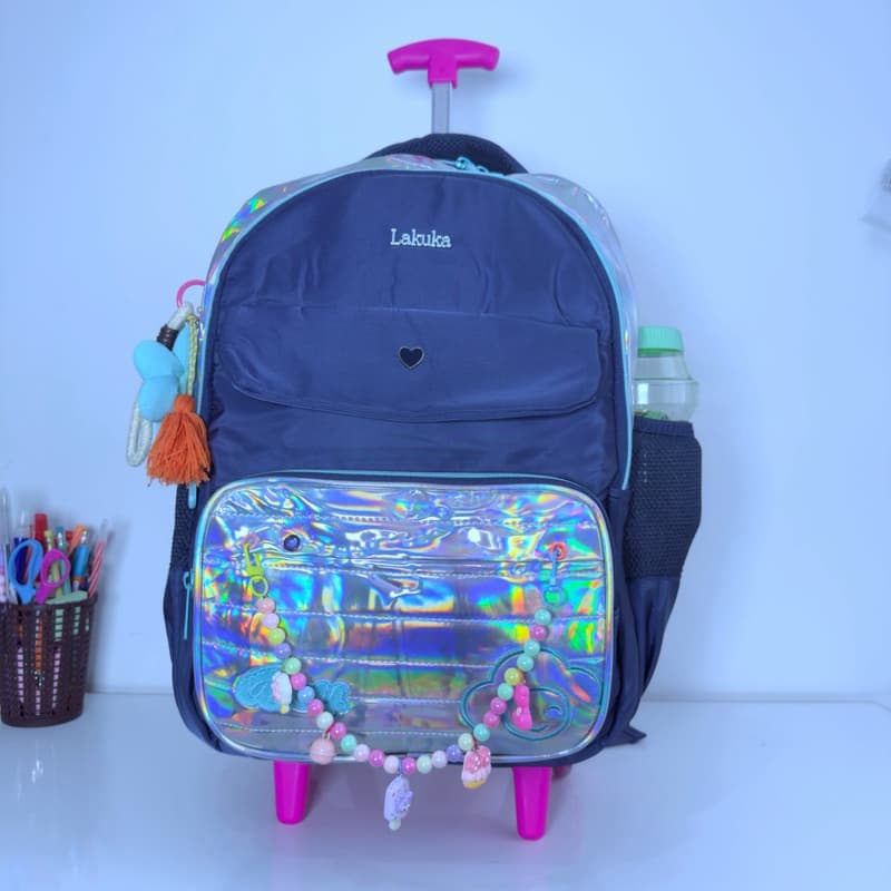 Mochila Escolar de Rodinhas Juvenil com grande QUALIDADE premium - PVC Holográfico