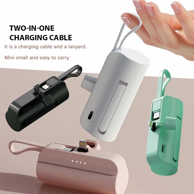 Carregador Portátil Mini 10000mAh com Recarga Sem Fio 2-em-1 para iPhone e Tipo-C