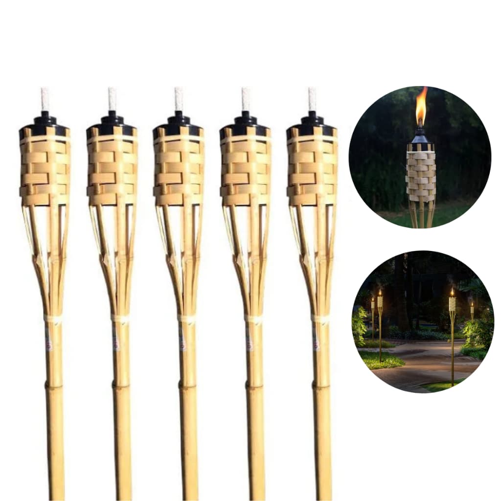 Kit 5 Tochas de Bambu Lamparina Iluminação Festa Temática Decoração Jardim Luau 120cm