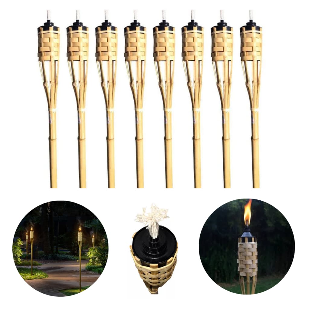 Kit 8 Tochas de Bambu Lamparina Iluminação Festa Temática Decoração Jardim Luau 120cm