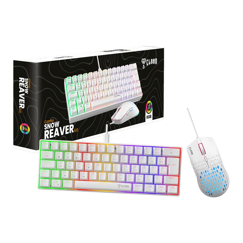 Kit Gamer Teclado Mecânico 60% RGB Branco + Mouse Gamer 7200 DPI Alta Precisão USB para PC Notebook