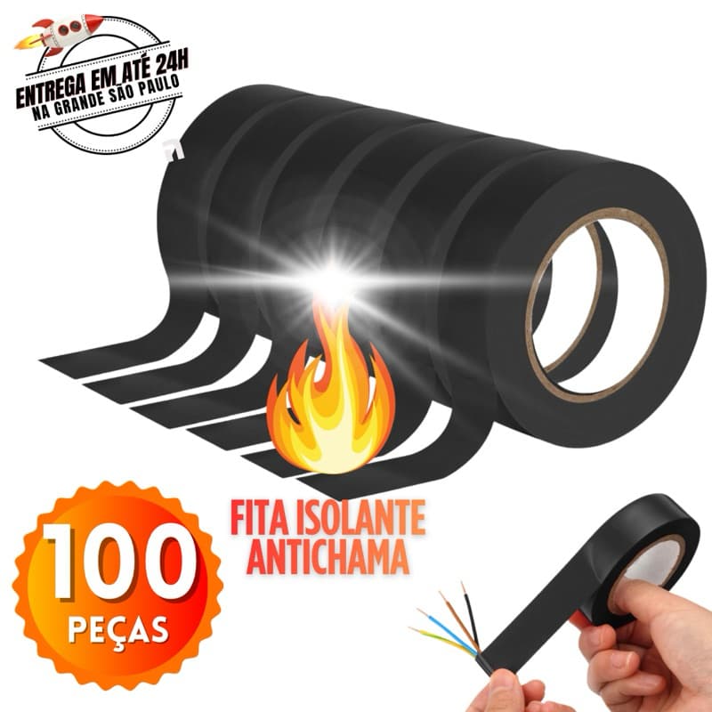 KIT 100 / 75 / 50 / 25 Fita Isolante 5m PVC Profissional Antichama Classe C Para Eletricista Autoeletrico