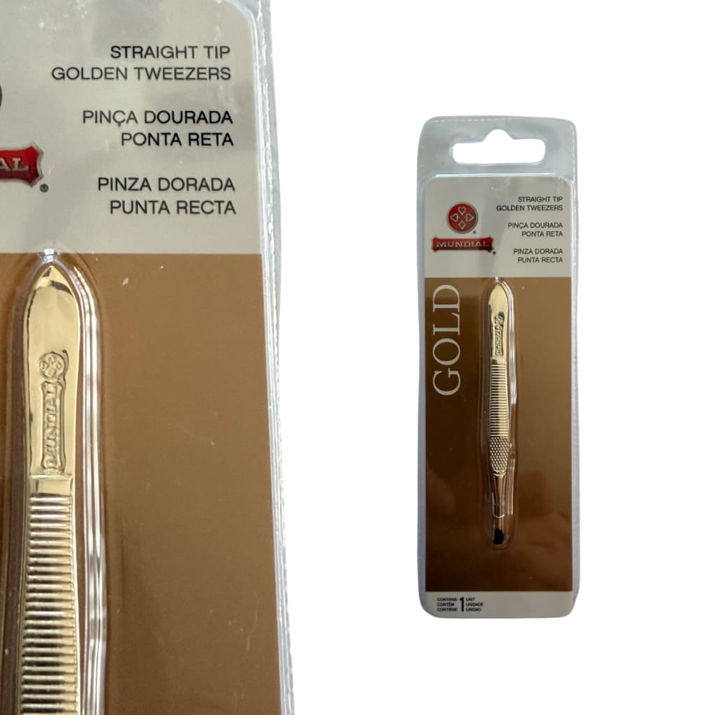 Pinça Dourada Mundial Gold Ponta Reta Profissional Aço Inox Precisão Sobrancelha Manicure
