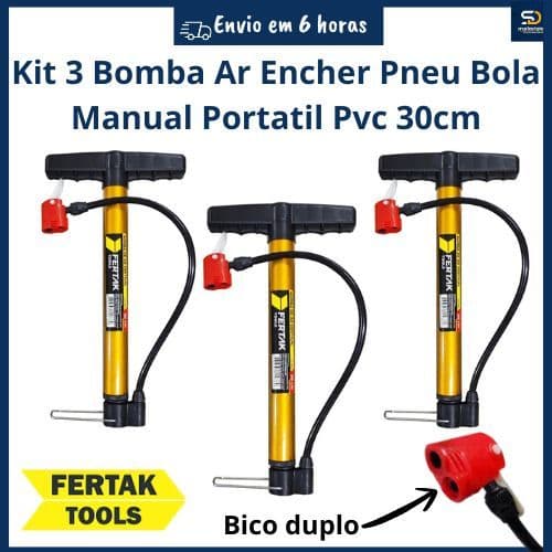 3 Bomba de Ar Encher Pneu Manual Portatil 30cm Fertak