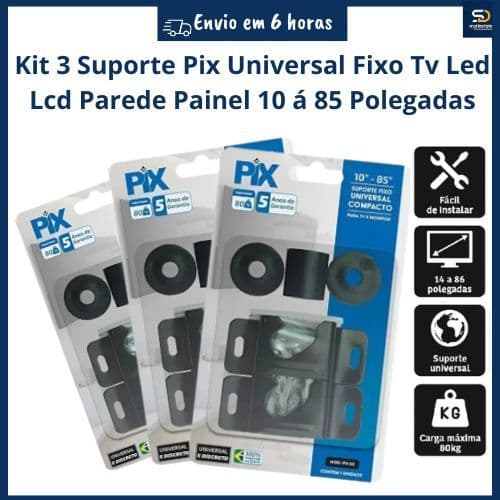 Kit Com 3 Suporte Tv Universal Fixo Para Smart/Monitor Pix Led Lcd Parede Painel 10 á 85 Polegadas