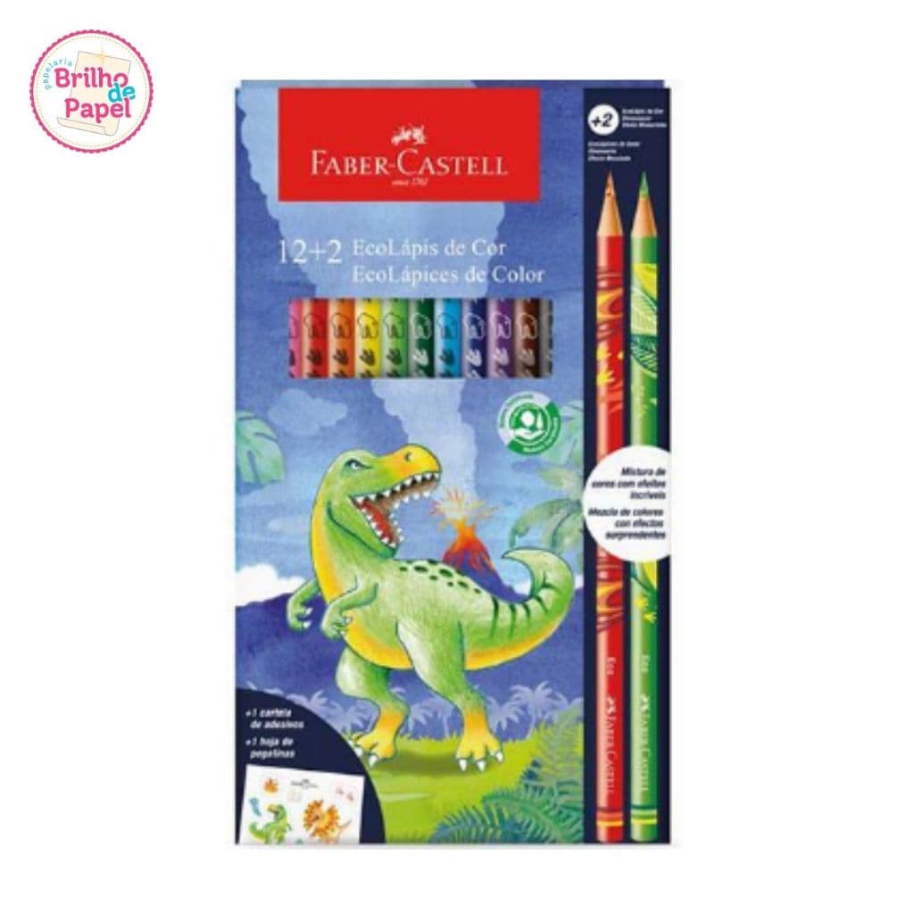 Lapis De Cor Faber-Castell Dinossauro 12 Cores + 2 Cores Misturinha