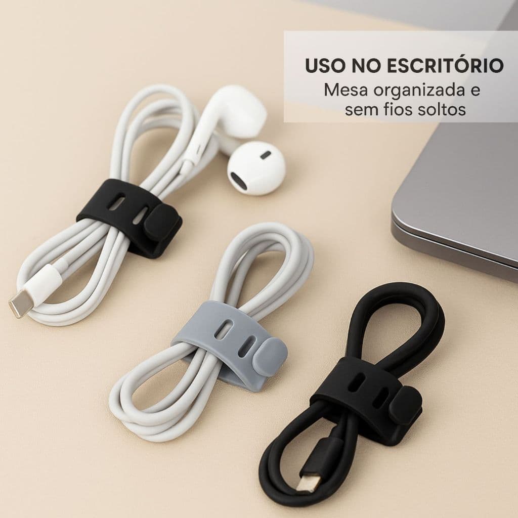 Kit 6 Organizadores de Cabos em Silicone Ajustável Para Fone Carregador USB Tipo Presilha