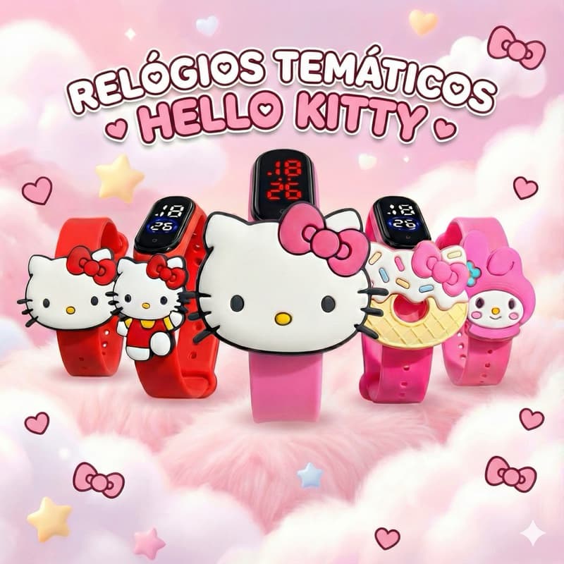 Relógio LED digital infantil Hello Kitty & My Melody - Pulseira de Silicone Fofa 3D