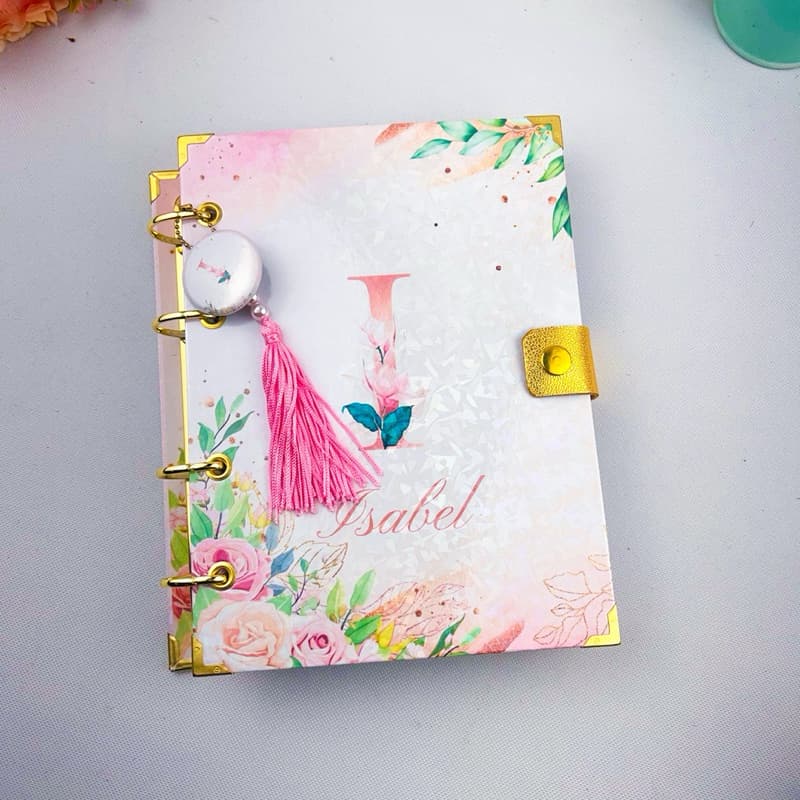 Fichário Caderno Argolado Personalizado com Nome e Inicial |  Presente Criativo | Floral  Divisórias