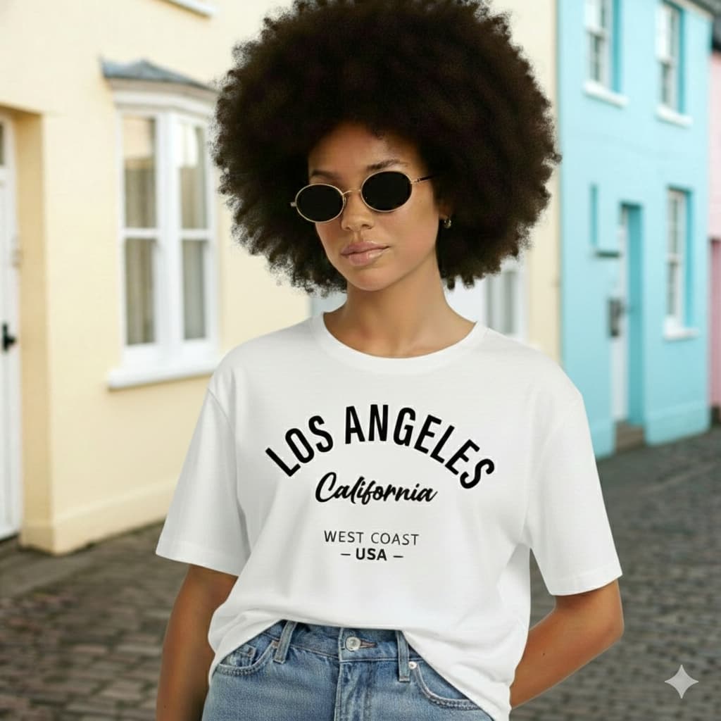 Camiseta Feminina T Shirt Moda Blogueira Estampa Escrita Los Angeles 100% Algodão