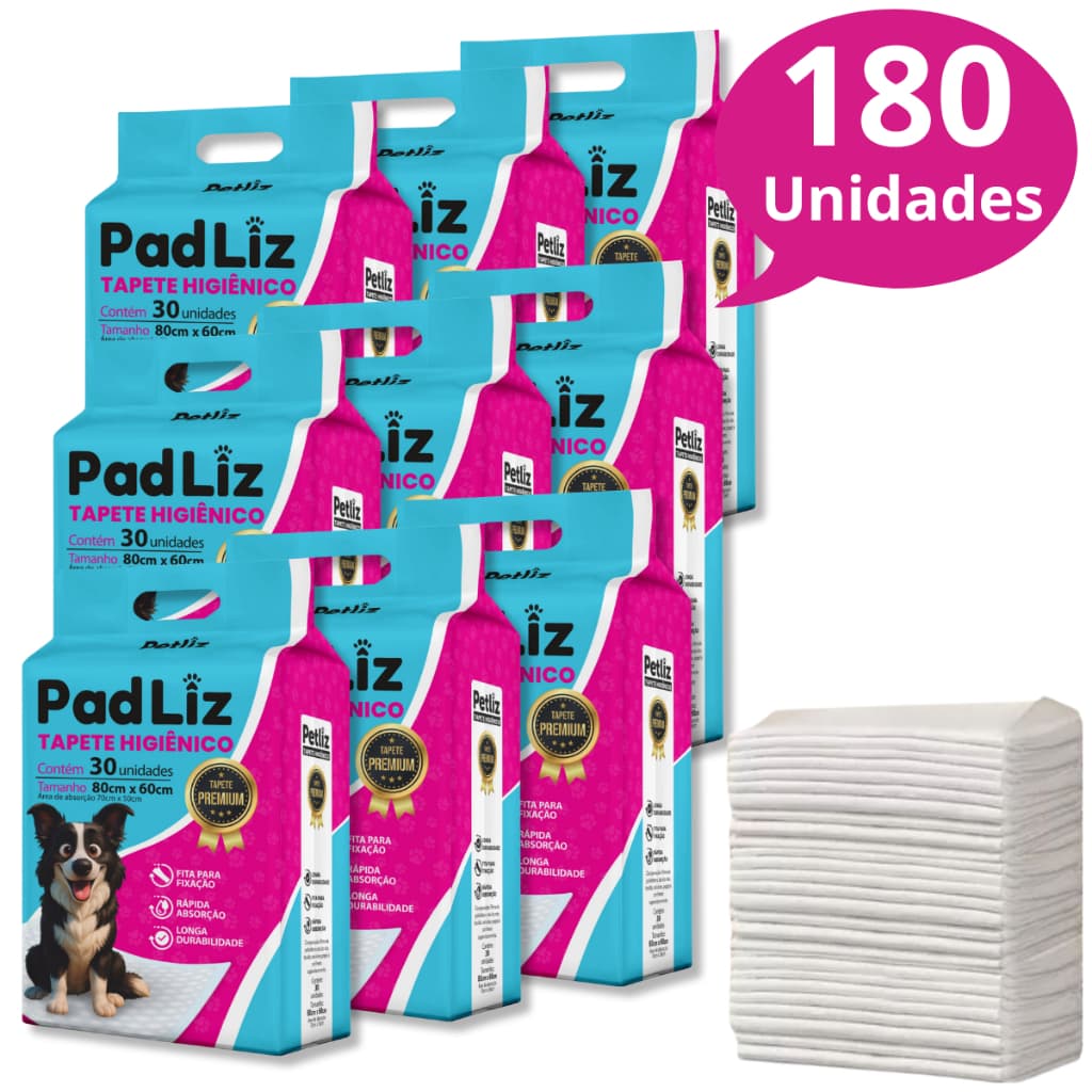 Kit 9 Tapete Higiênico Caixa Fechada para Cachorro Padliz 80 x 60 cm - 270 Unidades - Petliz