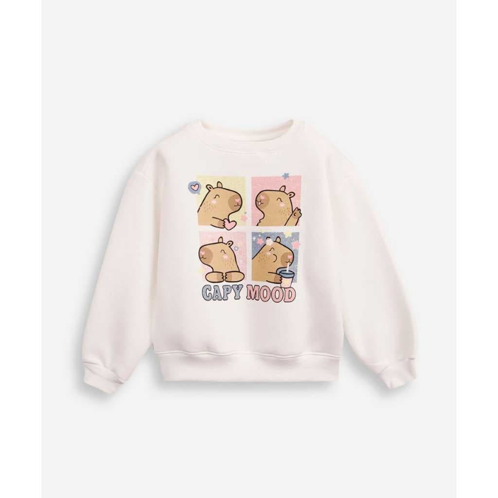 Moletom Infantil Feminino Desenho Capivara Casaco Gola Careca Volta As Aulas Blusa De Frio Quentinho