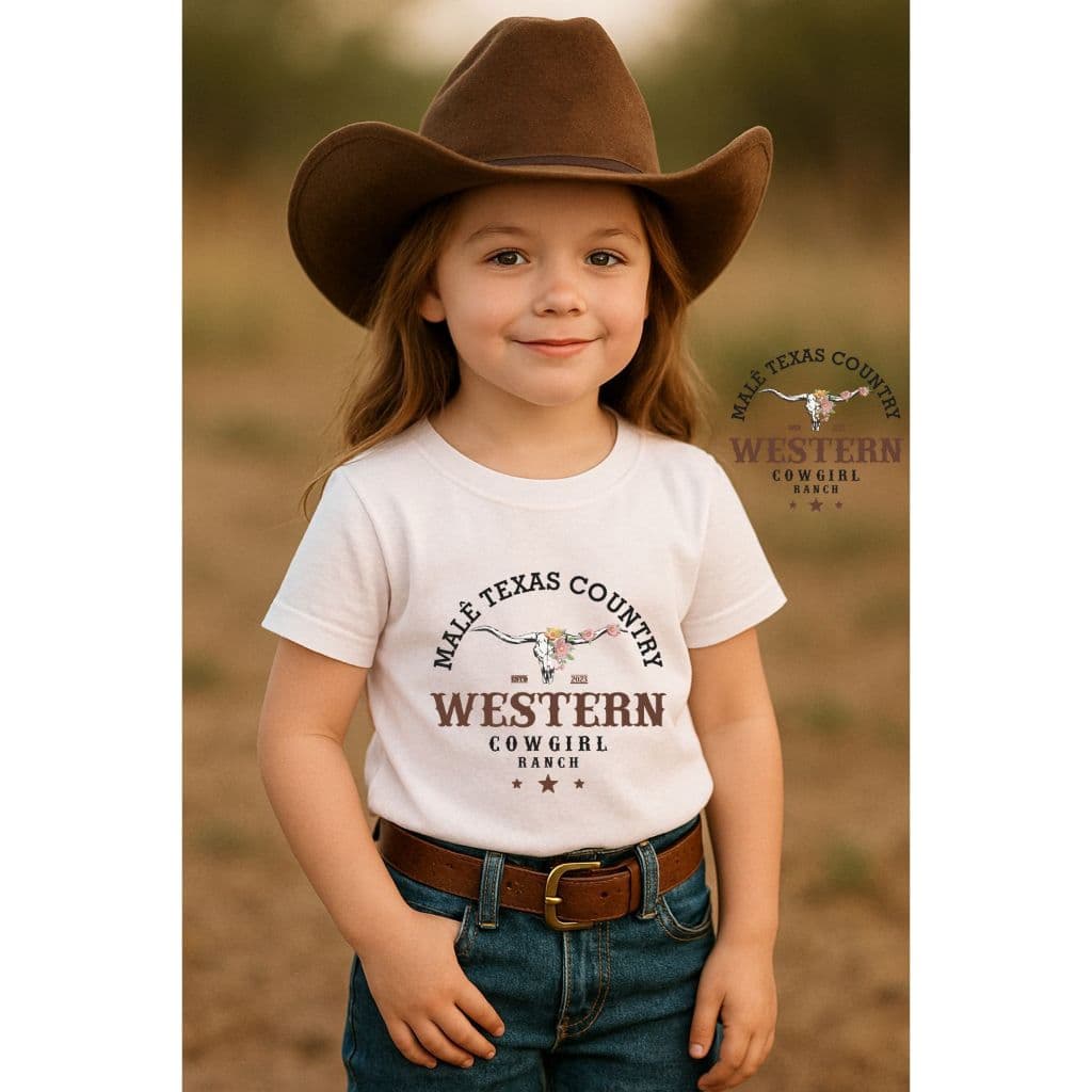 Kit Camiseta Infantil + Choker Country Modelo Western Feminino Meninas Estampa Country Delicada