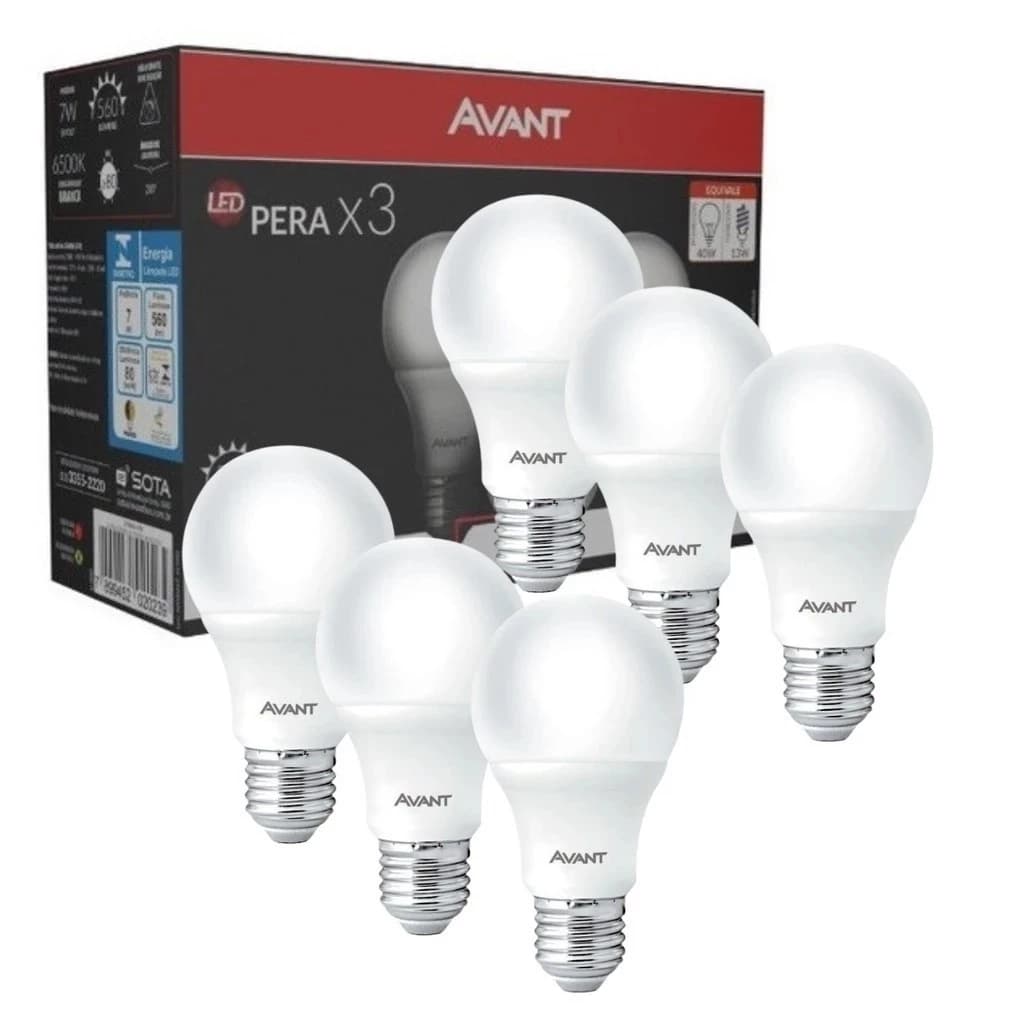 Kit 10 Lâmpada Led 7w Bulbo Branco Frio Bivolt 6500k Luz Branca Alta Potencia Avant