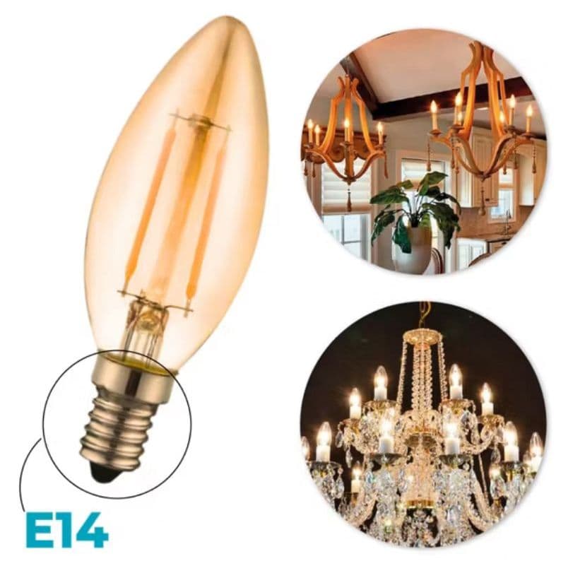 Lâmpada LED Vela Filamento C35 E14 4W Bivolt Sem Bico Luz Amarela Decorativa