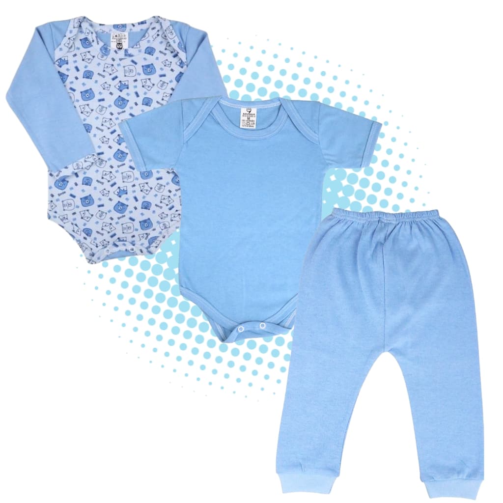 Kit 3 Peças Body Estampado+ Body Curto+ Mijão sem Pé 100% Algodão Confortável  Roupa De Bebê