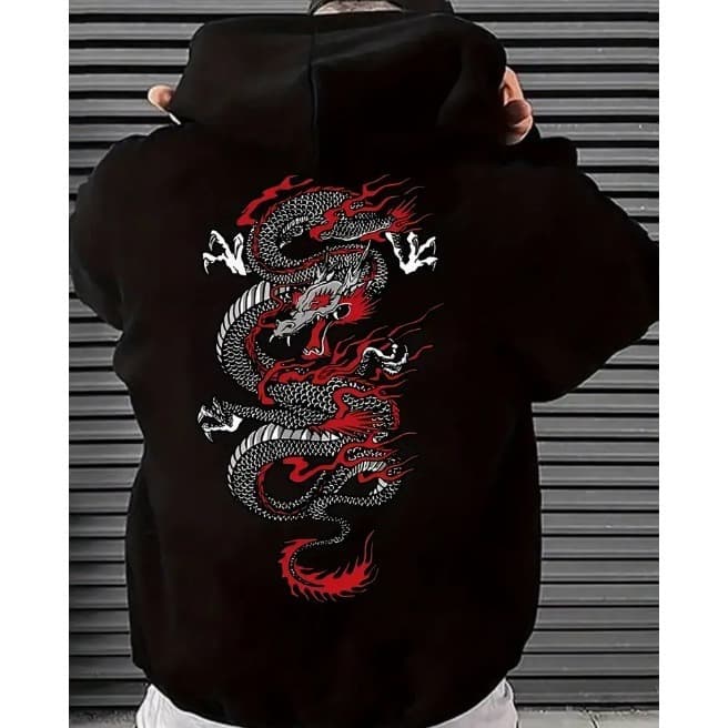 Agasalho de Moletom Canguru Dragão Personalizado Moda Masculina Blusa de Frio Inverno