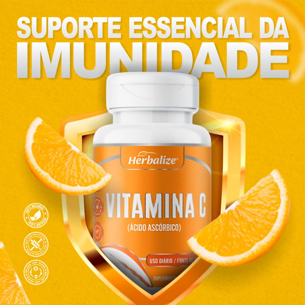 Vitamina C Herbalize 60 Cápsulas Suplemento Antioxidante Auxilia Imunidade e Formação do Colágeno