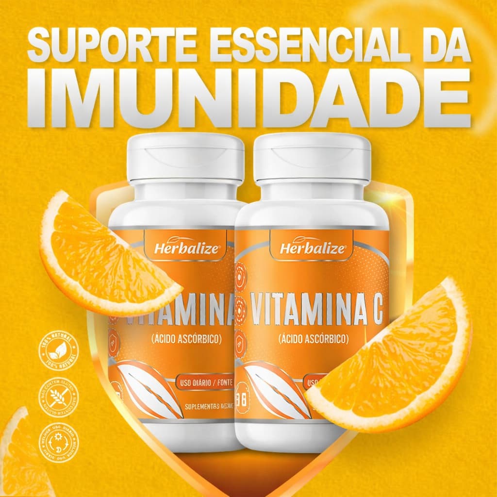 2 Suplemento Vitamina C Ácido Ascórbico Herbalize Uso Diário 60 Cápsulas Ação Antioxidante