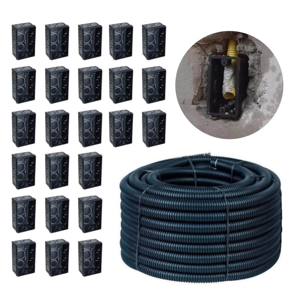 Kit 20 Caixinha De Luz 4x2 + Rolo de Conduíte Eletroduto 50 Mts 3/4 Corrugado Reforçado - Promoção