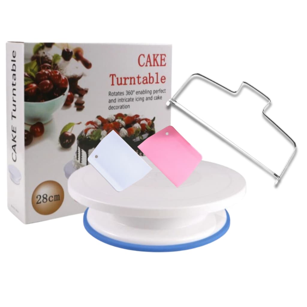 Kit Confeitaria Bailarina, Prato Giratório, Cortador, Nivelador, Espátula raspadora.