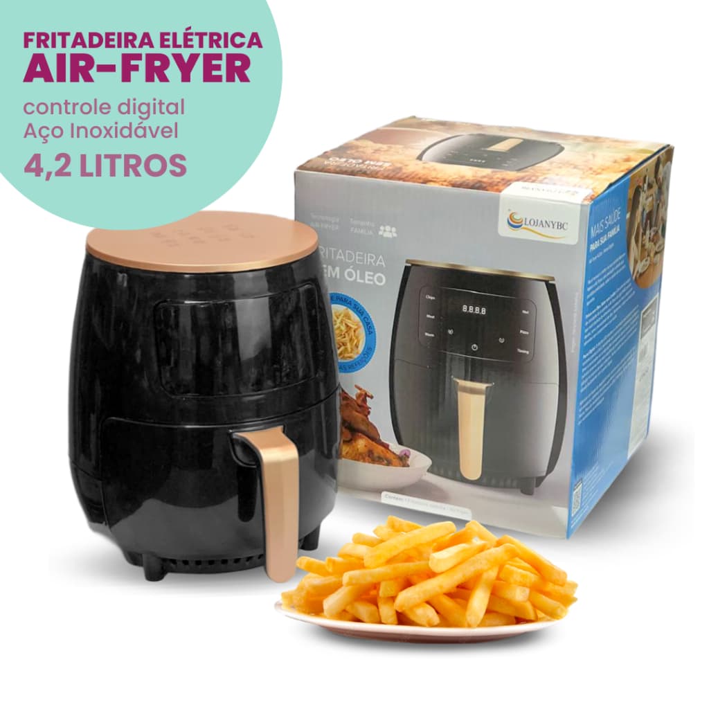Air Fryer Fritadeira Elétrica Tamanho Família 4,2 Litros 127V 1500W Painel Digital Sem Óleo