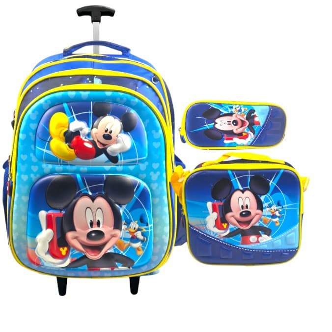 Kit mochila  Infantil Mickey 3D: Mochila + Lancheira + Estojo, Rodinhas ou Costas