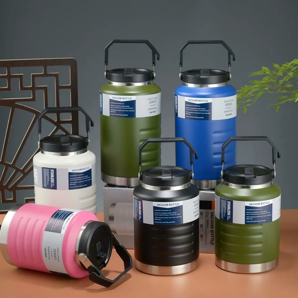 Garrafa Térmica 1500ml/2000ml Aço Inox  Portátil Água Café Parede Dupla Com Alça Para Viagem Camping