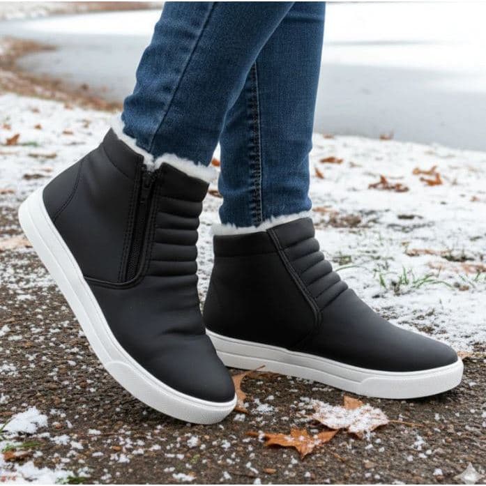 Tênis botinha apeluciada cano curto com pelo para o inverno forrada de pelinho por dentro bota frio