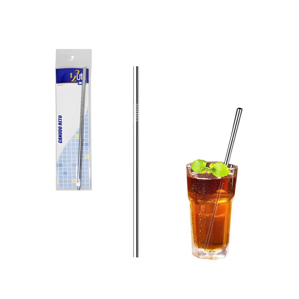 Canudo curvado reutilizável inox 21,5cm 123Util