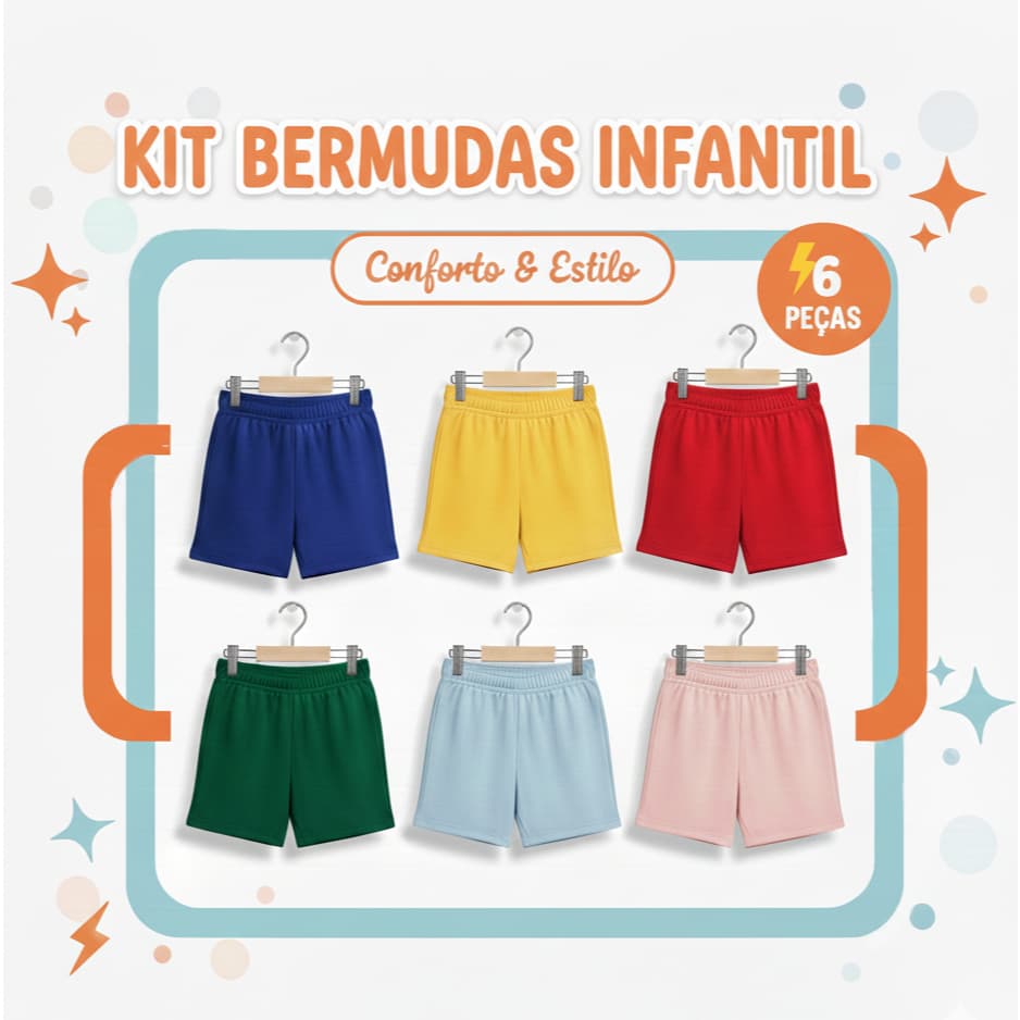 Kit 6 Bermuda Shorts Infantil Menino Menina