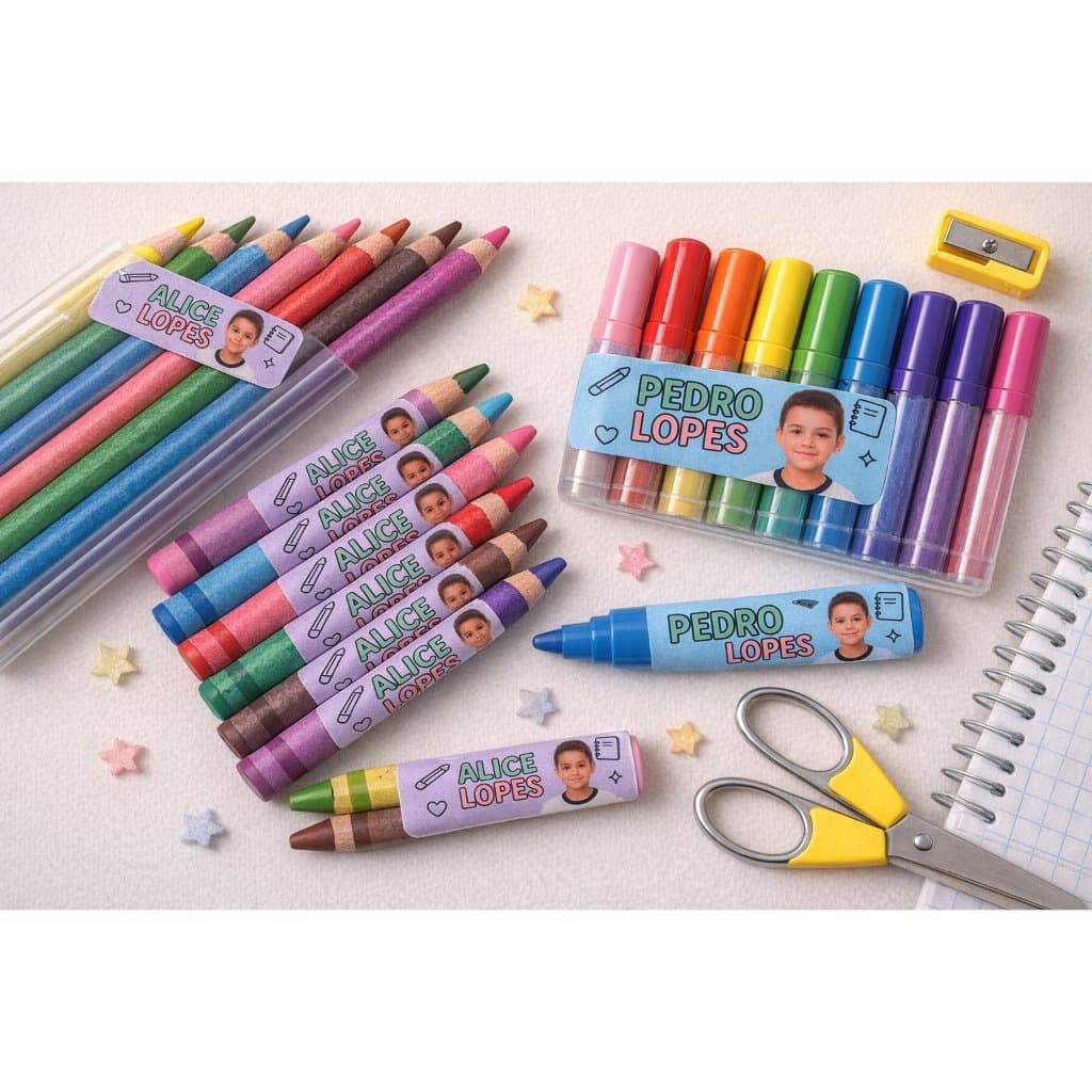 Kit 90 etiquetas escolares pequenas, personalizadas com foto/ Adesivo escolar/etiquetas para lápis