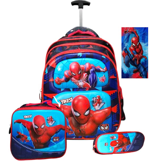 kit Mochila juvenil Homem-Aranha Preto  3D: Mochila  + Lancheira + Estojo +Toalha