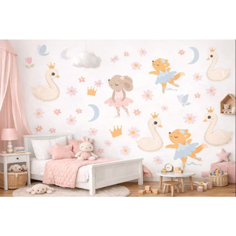 Adesivo de Parede Infantil Bailarina Bichinhos - Kit Decoração Quarto Menina e Bebê
