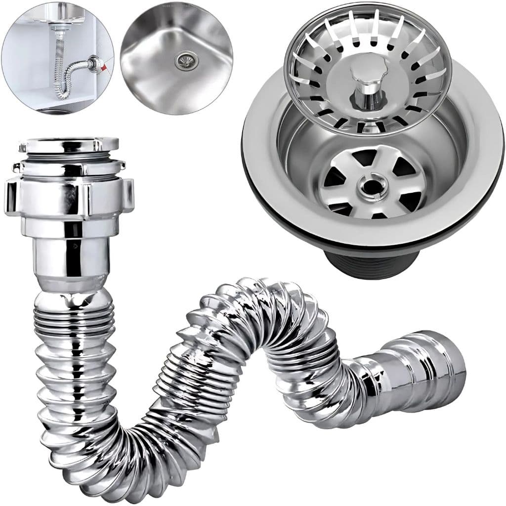 Kit de Válvula Americana Pia de Cozinha Inox 3. 1/2 com Sifão Cromado Universal Flexível Delflex