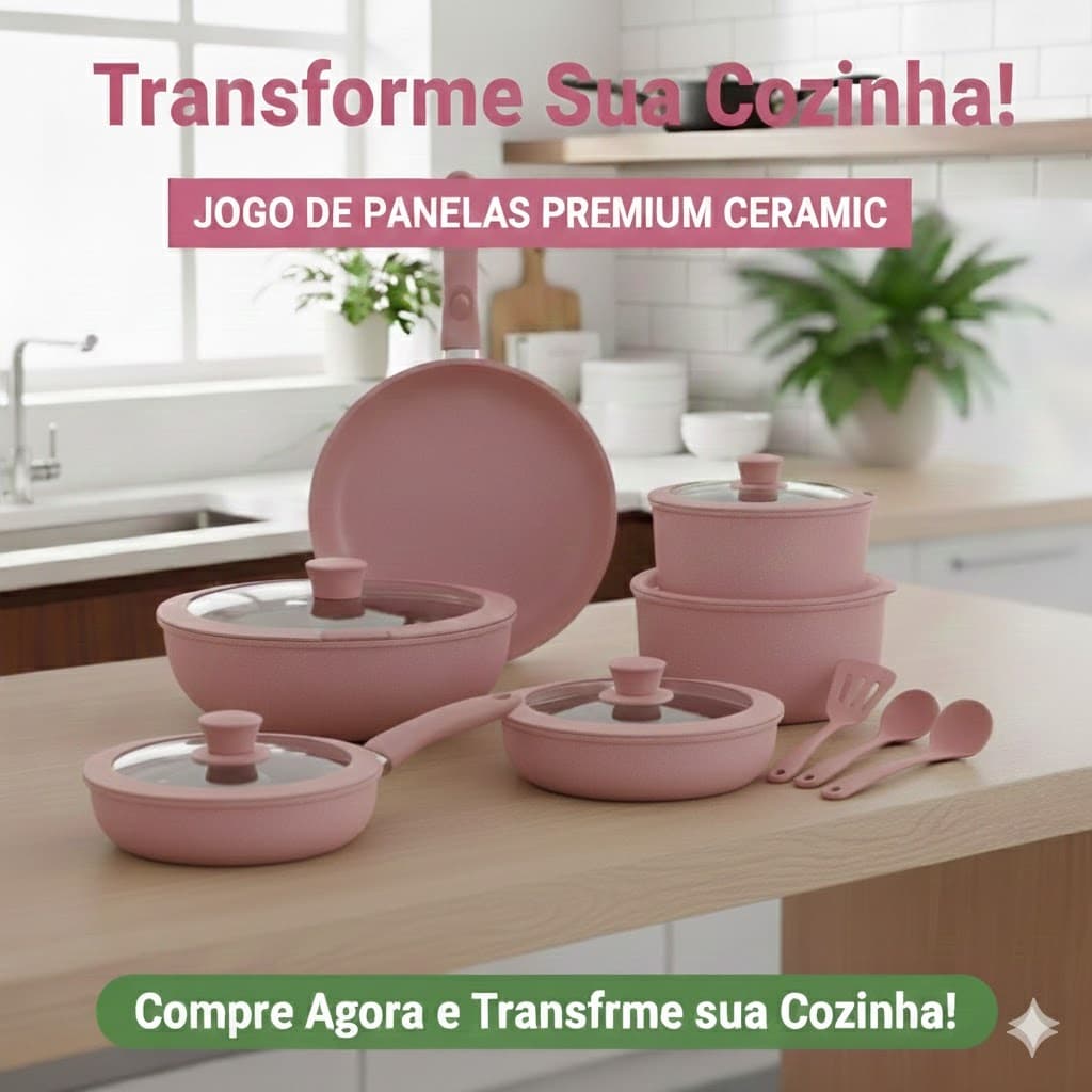 Conjunto de Panelas de Cerâmica com um Cabo Removível Premium - 11 Peças Indução antiaderentes sem pfoa moderno