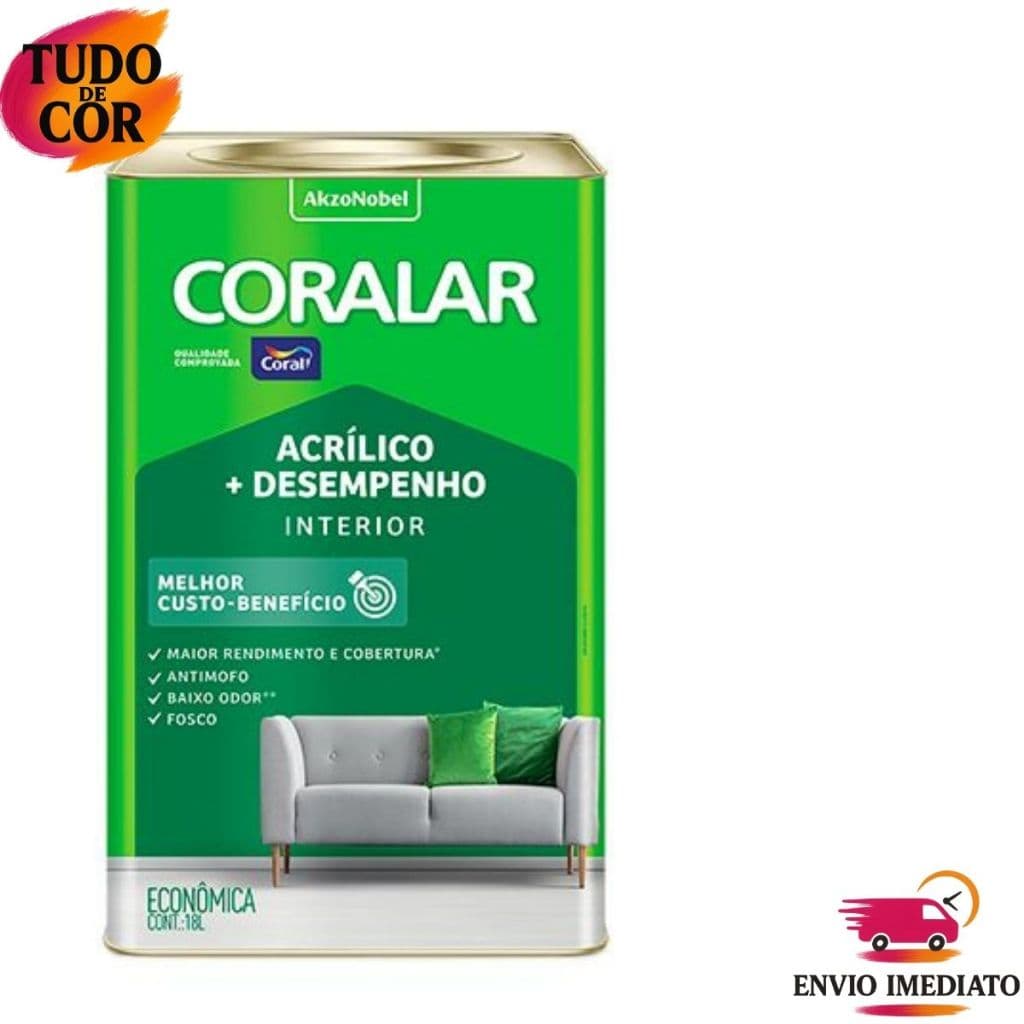 Tinta Acrílica Coralar Coral 18 L Fosca Interna Anti Mofo, Para Parede, Secagem Rápida Escolha a Cor